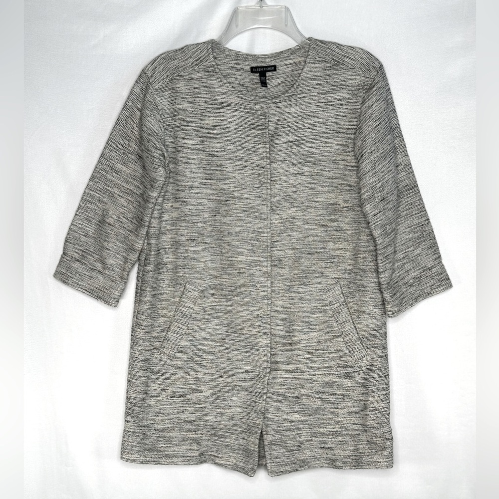 Eileen Fisher Woven Cotton Twist Jacket  Hidden Snap Closure Minimalist Sz XS‎